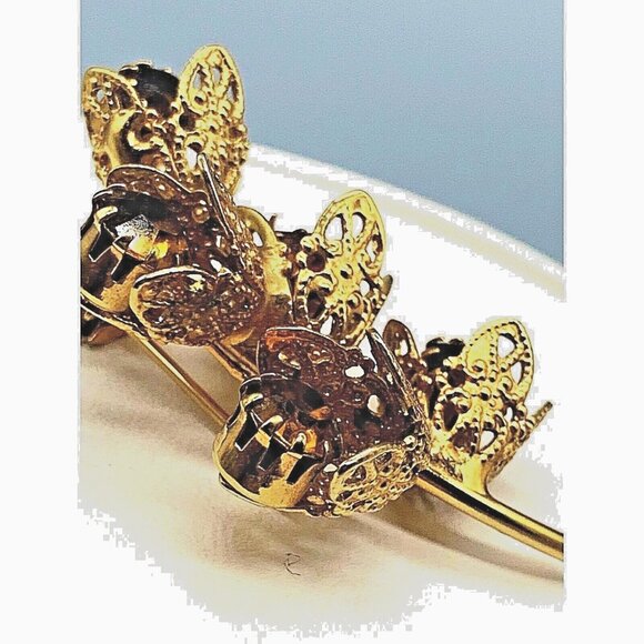 Vintage Schreiner? Ornate Faceted Amber Crystal Floral Gold 1960's Brooch - Picture 9 of 9